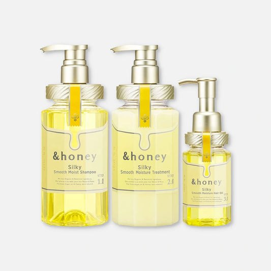 & Honey Silk Smooth Shampoo, Treatment & Hair Oil Set 440ml Each + 100ml