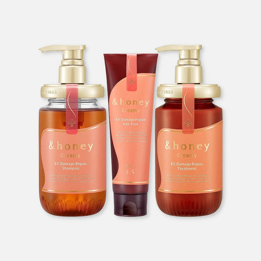 & Honey Creamy EX Damage Repair Shampoo, Treatment & Mask Set 440ml Each + 130g