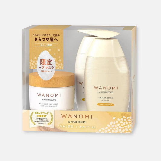 Wanomi Saratsuya Repair Shampoo, Treatment & Hair Mask Set 350ml Each + 170g