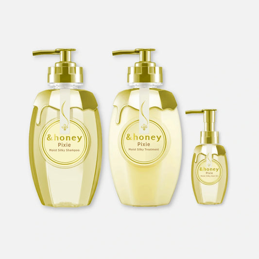& Honey Pixie Moist Silky Shampoo, Treatment & Hair Oil Set 440ml Each + 100ml