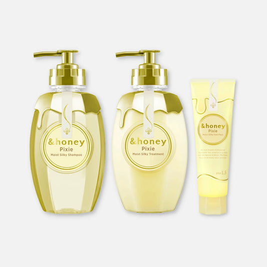 & Honey Pixie Moist Silky Shampoo, Treatment & Mask Set 440ml Each + 130g