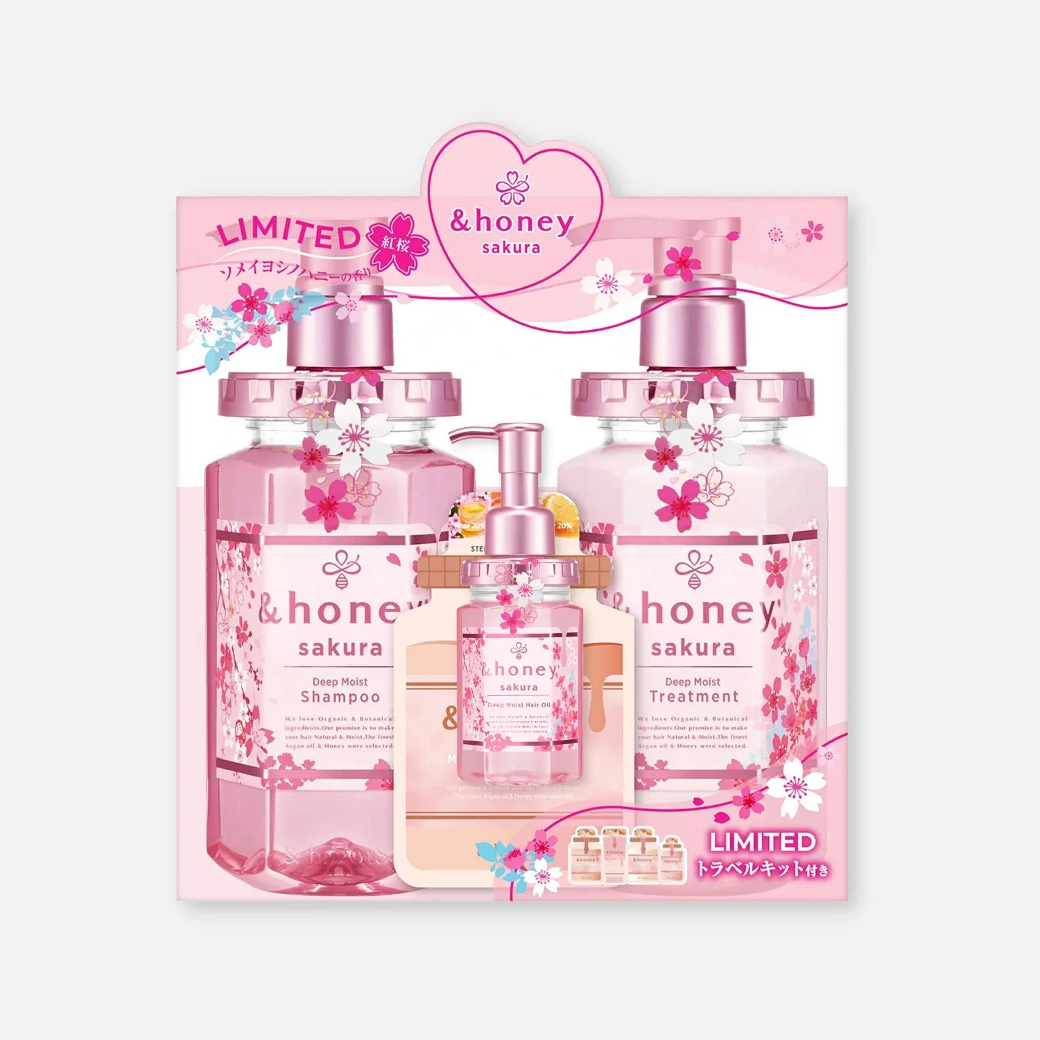 & Honey Sakura Limited Edition Shampoo, Treatment & Hair Oil Set 440ml Each + 100ml