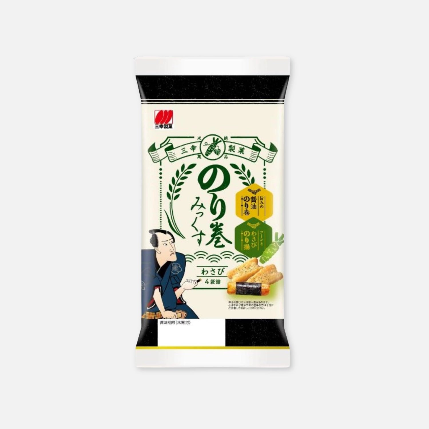 Sanko Seika "Nori Maki Wasabi" Seaweed Roll Rice Crackers 72g (4 Packs Inside)