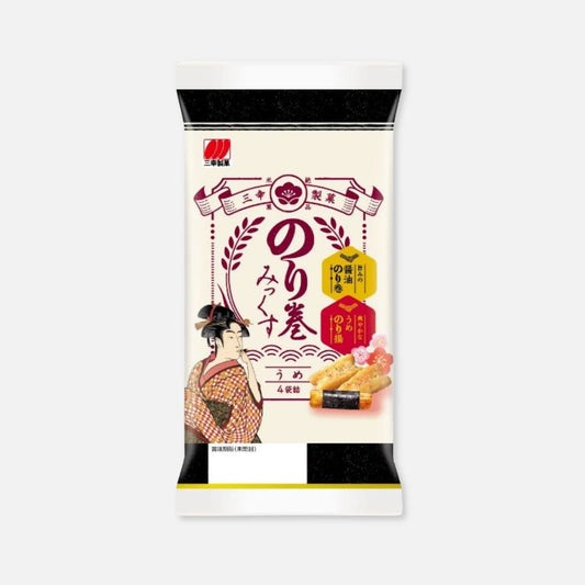 Sanko Seika "Nori Maki Ume" Seaweed Roll Rice Crackers 72g (4 Packs Inside)