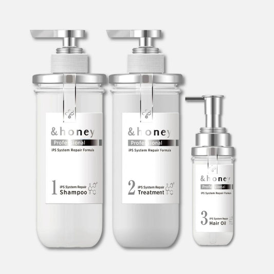 & Honey Professional IPS System Repair Shampoo 440ml, Treatment 445g & Hair Oil 105ml Set