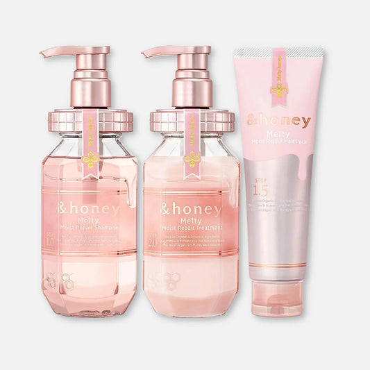 & Honey Melty Moist Repair Shampoo, Treatment & Mask Set 440ml Each + 130g