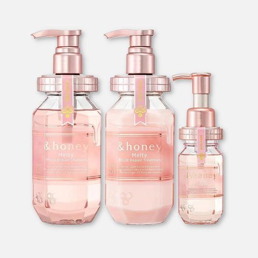 & Honey Melty Moist Repair Shampoo, Treatment & Hair Oil Set 440ml Each + 100ml
