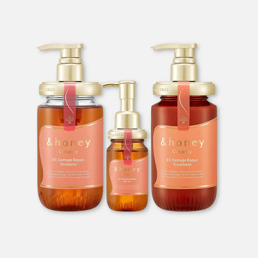 & Honey Creamy EX Damage Repair Shampoo, Treatment & Hair Oil Set 440ml Each + 100ml